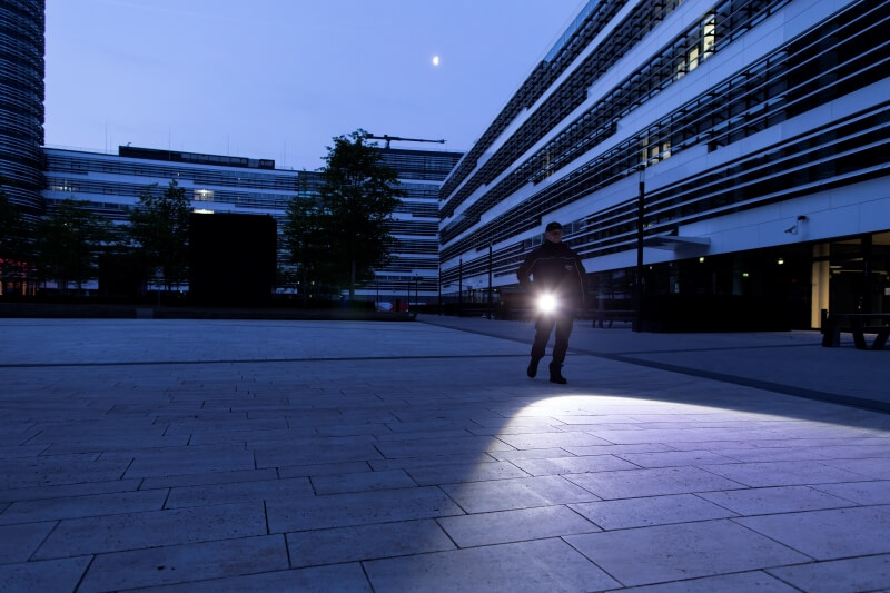 Security man with flashlight